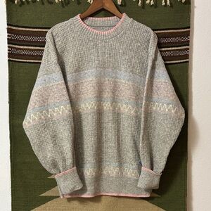 Gray and Pink Patterned Women’s Sweater wool blend